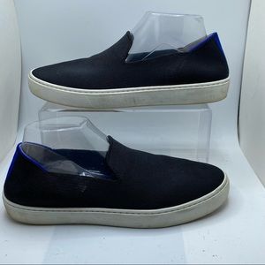 Rothy's Sz 10 The Sneaker Black Solid Blue White Stripes Comfort Shoes Womens